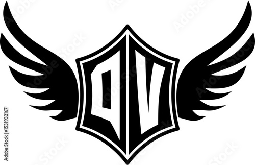 QV logo emblem with winged and shield template