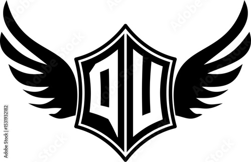 QU logo emblem with winged and shield template