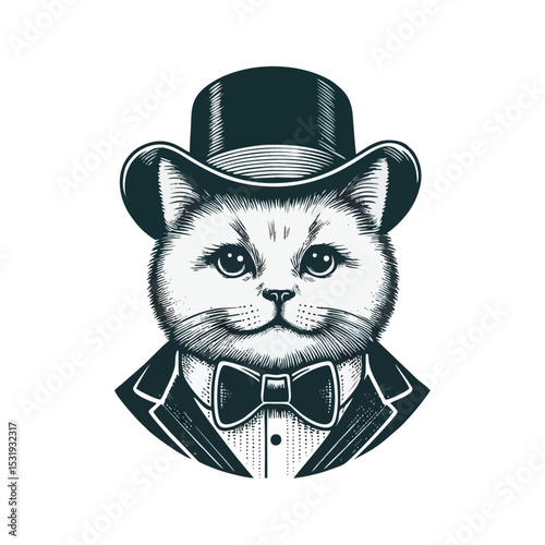 Cat Gentlemen engrave vector illustration logo icon