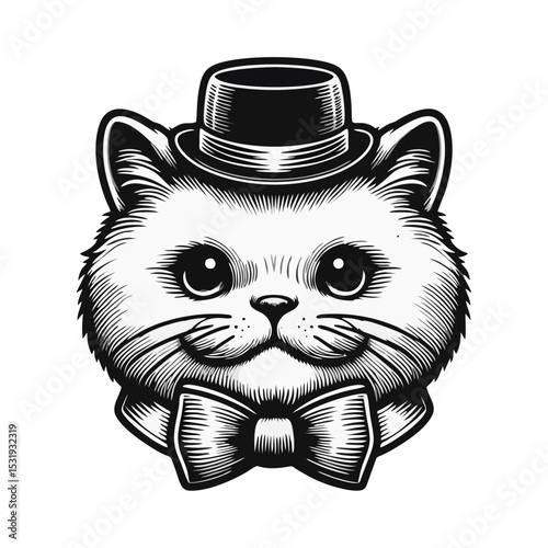 Cat Gentlemen engrave vector illustration logo icon
