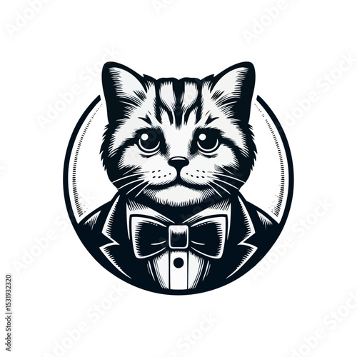 Cat Gentlemen engrave vector illustration logo icon