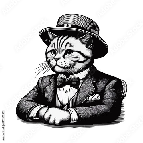 Cat Gentlemen engrave vector illustration logo icon