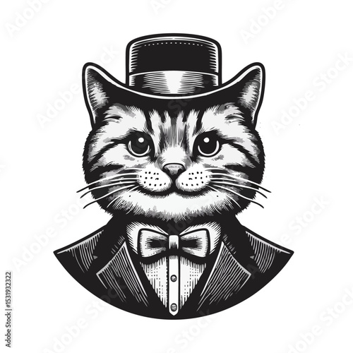 Cat Gentlemen engrave vector illustration logo icon
