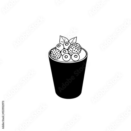 Delicious green smoothie filled with blueberries, and fresh fruit. Perfect for detox themes, healthy lifestyle brands, menu designs, and health visuals. Smoothie cocktail or detox day poster in doodle