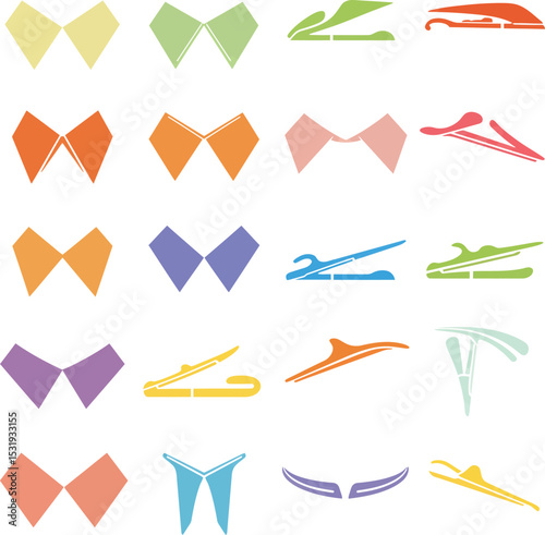 Colorful vector illustrations of diverse collars and tie clips, perfect for fashion design, apparel concepts, and clothing-related graphic projects.