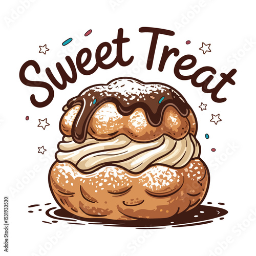 Chocolate cream cake profiteroles elegant starless vector, Sweet treat vector design element.