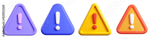 Exclamation mark colorful 3d icon PNG set Transparent background