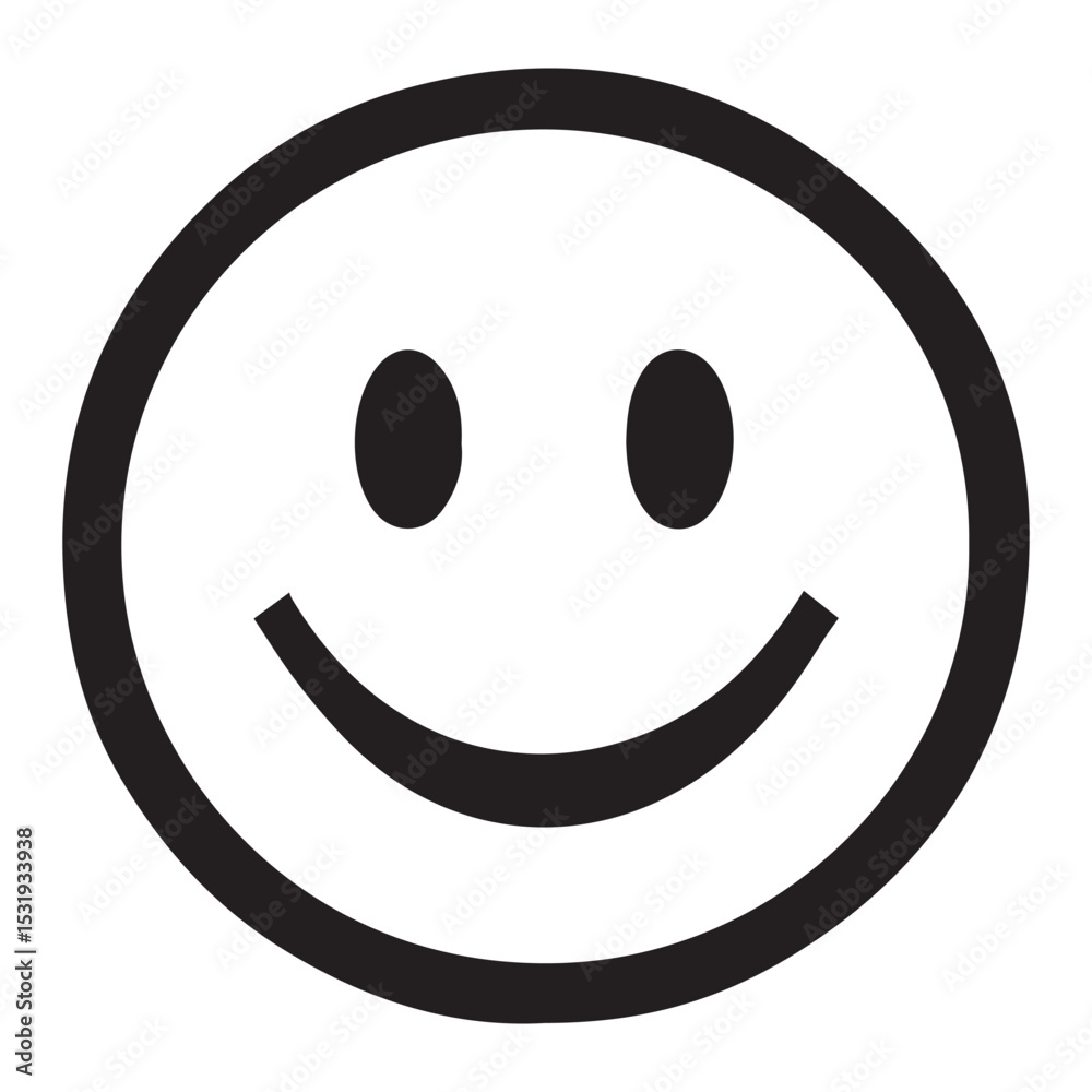 Cheerful white smiley face icon with transparent background for design