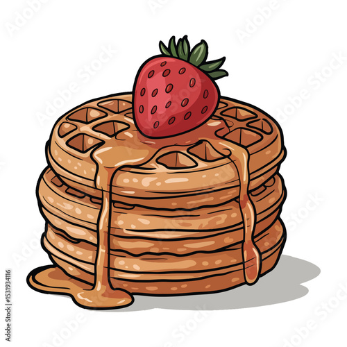 Chocolate waffles with strawberry vector illustration design