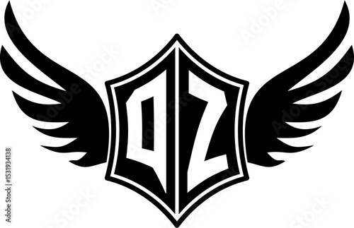 QZ logo emblem with winged and shield template
