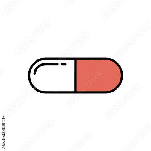 Capsule Pill White and Red Medication, Pharmaceutical Drug on White Background, Minimalist Style