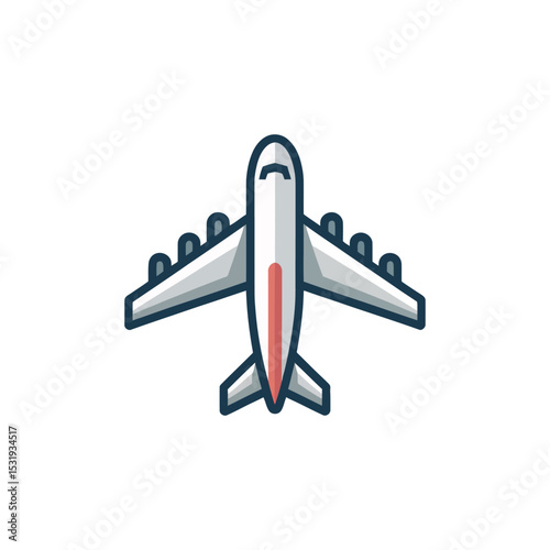 Airplane Illustration, Commercial Airliner with Wings, Isolated on White Background for Graphics