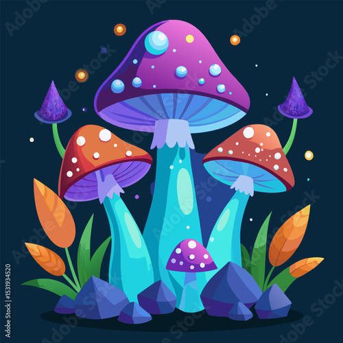 Magic Mushrooms. A Fantasy Fungi Digital Painting