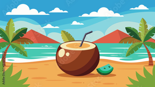 Refreshing Coconut Drink on a Tropical Beach