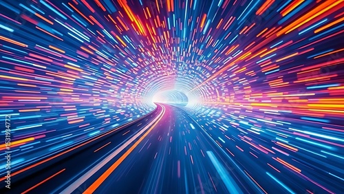 Colorful Light Trails in a Futuristic Highway Tunnel - Abstract Speed and Data Flow Background