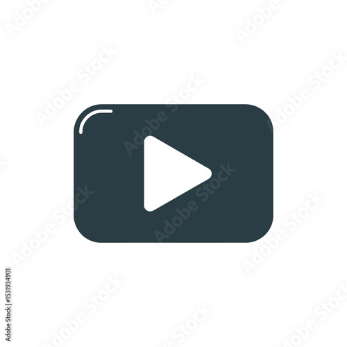 Dark Play Button Icon on White Background, Media Playback Symbol Element