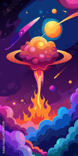 Cosmic Explosion. Vibrant Nebula and Celestial Fire
