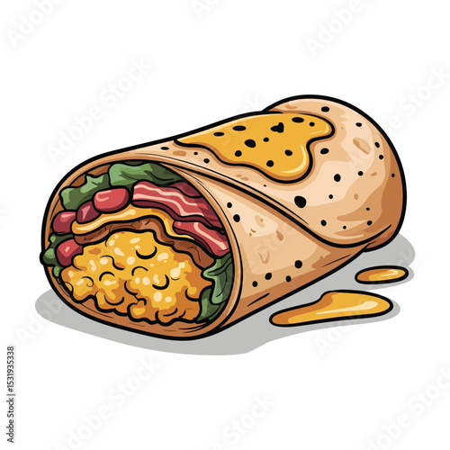 Fresh tasty burrito Vector, A delicious burrito with tortilla egg omelette vector illustration.