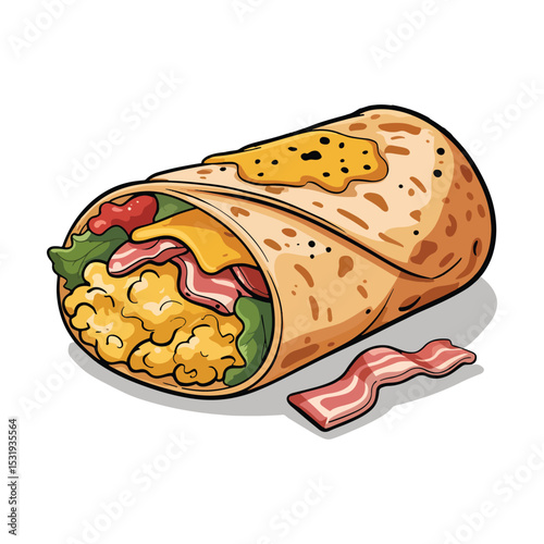 Fresh tasty burrito Vector, A delicious burrito with tortilla egg omelette vector illustration.