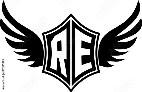 RE logo emblem with winged and shield template