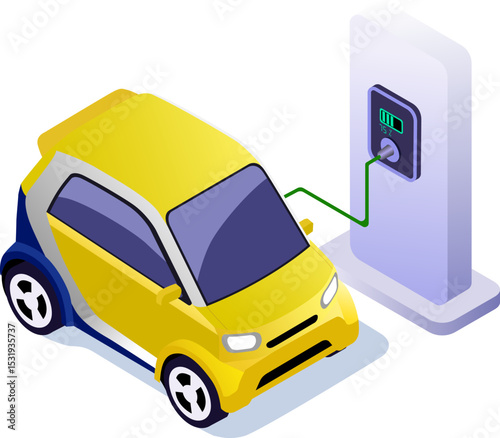 Isometric Mini Electric Car Charging Set: EV City Transportation Icons