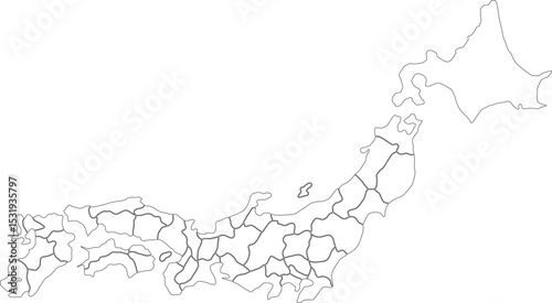 Outline Map of Japan with Prefectural Boundaries Vector Illustration