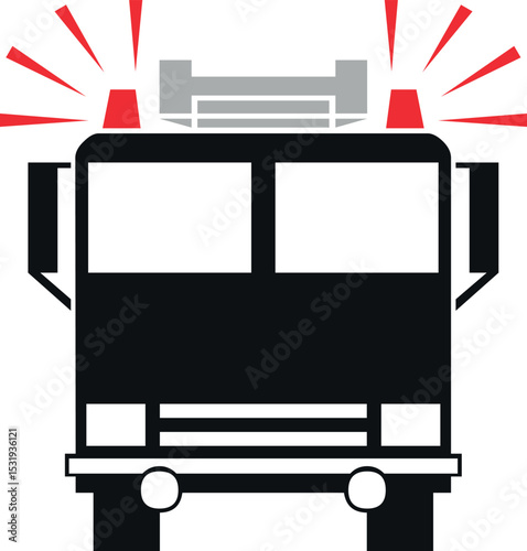Simple black and red silhouette of a fire truck.