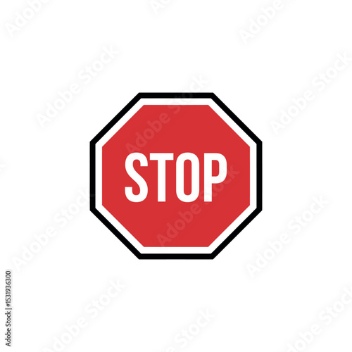 Isolated Red Stop Sign with White Text on White Background, Illustration