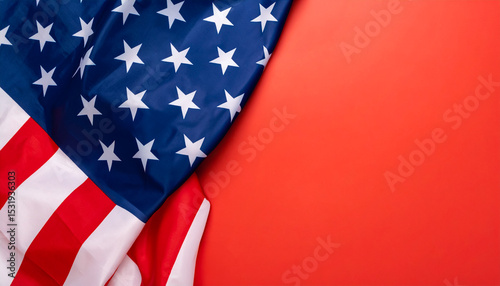 American Flag on Red Background with Copy Space for Text