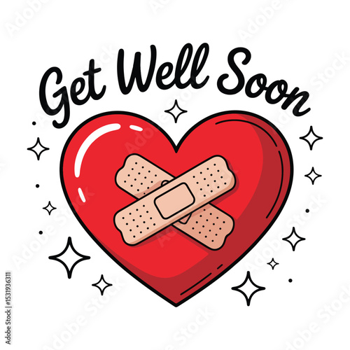 Get Well Soon T Shirt Design, Injured Heart With Bandage Isolated Vector Illustration 
