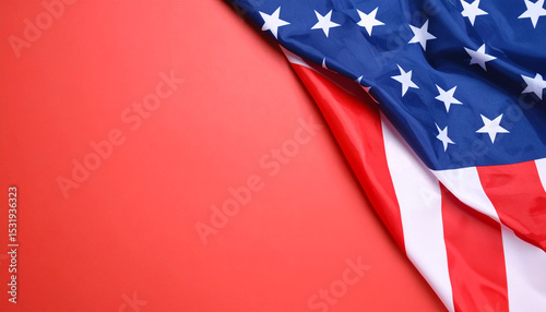 American Flag on Red Background with Copy Space for Text