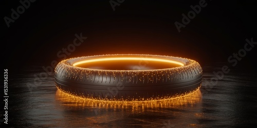 Glowing futuristic tire on dark background