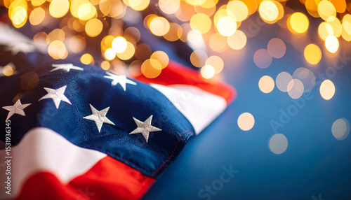 American Flag on Navy  Background with Copy Space for Text