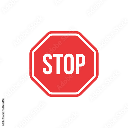 Isolated Red Stop Sign with White Text on White Background