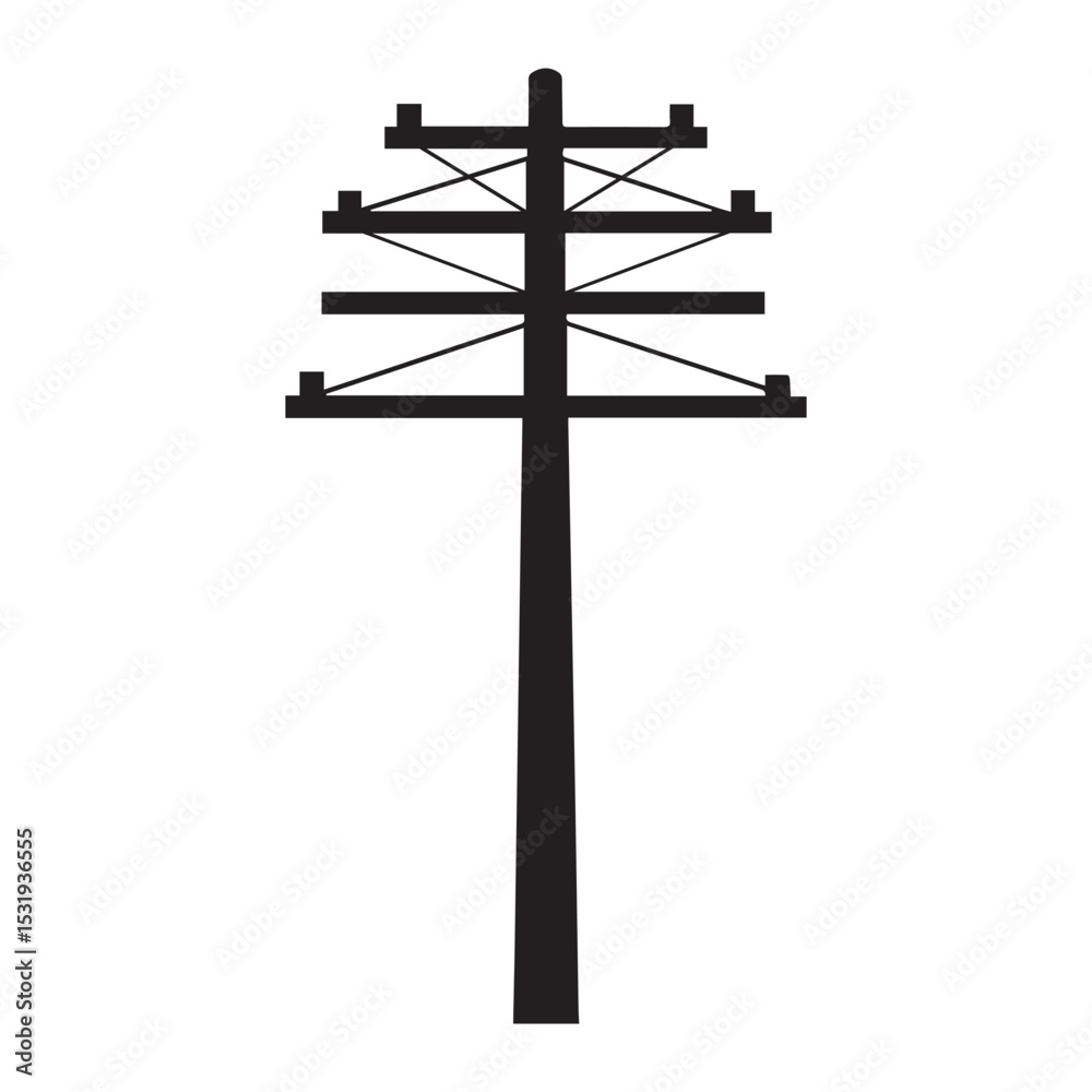 Black Silhouette Vector Illustration Of A Wooden Utility Pole Icon Black Silhouette Vector Illustration Of A Wooden Utility Pole Icon