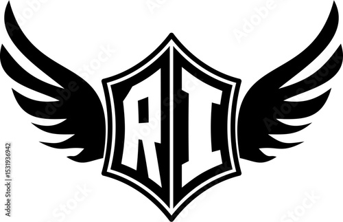 RI logo emblem with winged and shield template