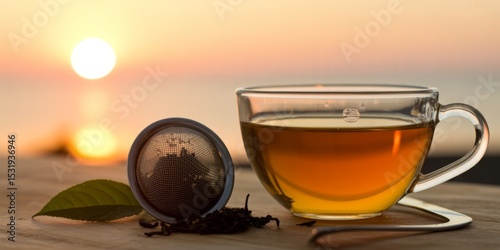 Sunset tea a warm cup of tea at golden hour