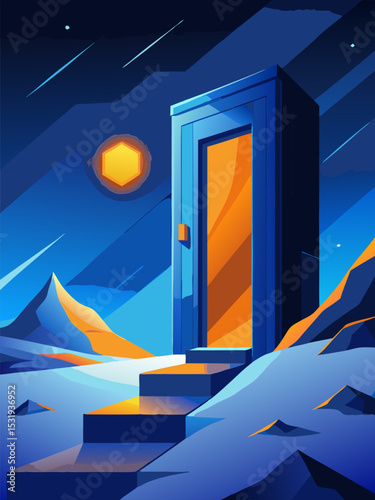 Mysterious Doorway to a Surreal Night Landscape
