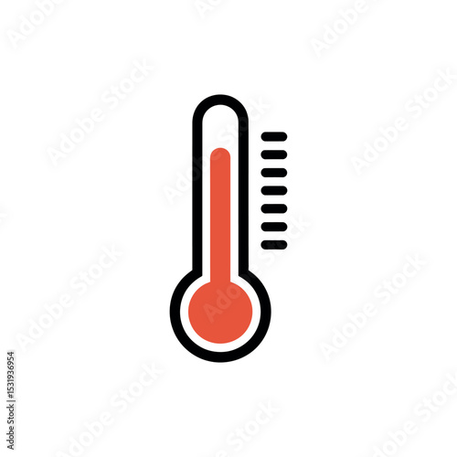 Red Thermometer with Black Outline on White Background Indicating High Temperature Level