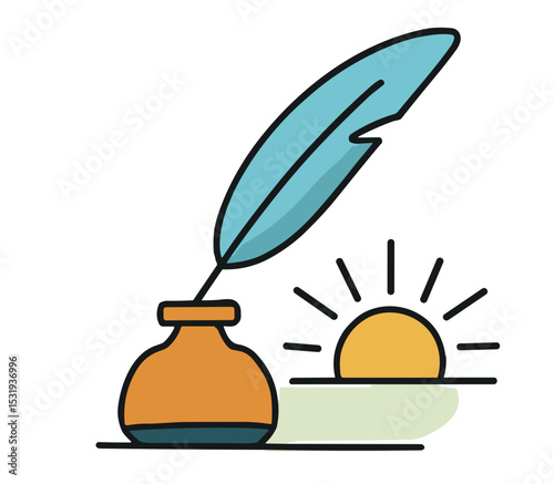 Ink bottle with quill and sun illustration representing Argentina independence day vector icon  