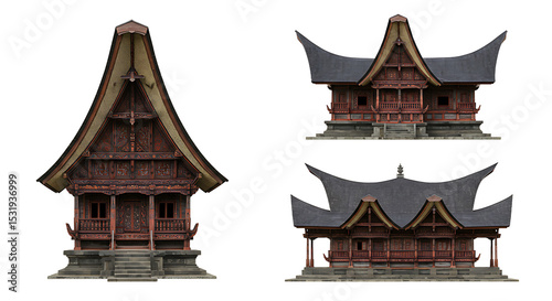 Southeast asian wooden house perspectives