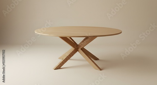 Isolated Wooden Round Table on Beige Background