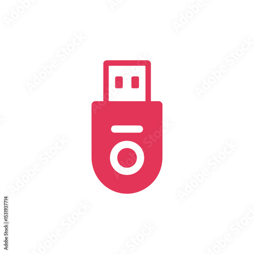 Crimson Red USB Drive Icon Isolated on White Background for Data Storage