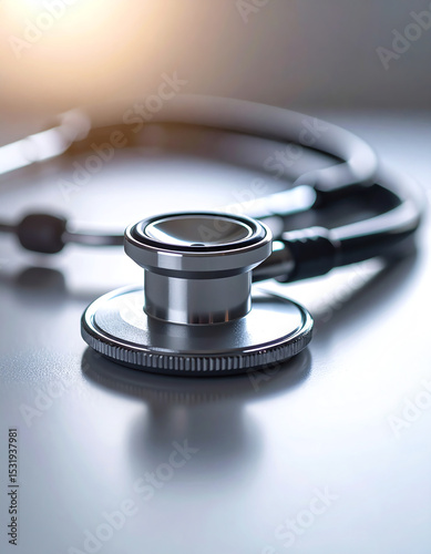 A close-up of a stethoscope resting on a smooth surface with soft lighting, symbolizing healthcare and medical practice