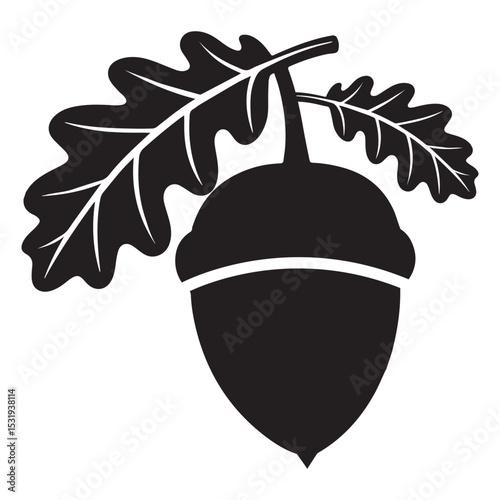 Leaves oak branch with acorn silhouette icon vector illustration design on clean white background