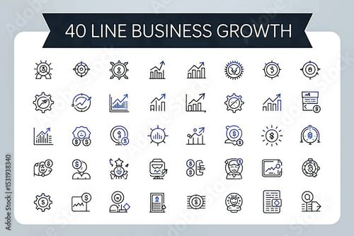 40 Business Growth Line Icons Boost Your Visuals with Professional Graphics