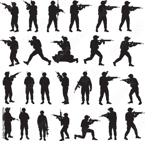 Soldier Art Silhouettes veterans Collection white color background