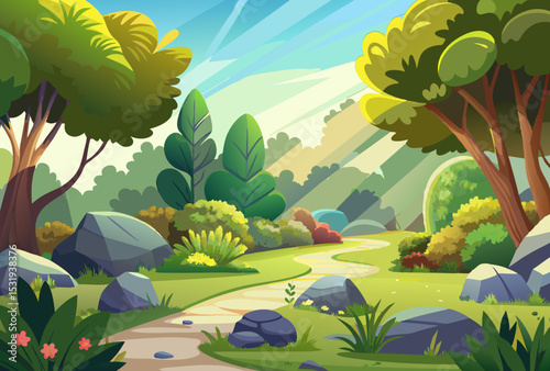 Picturesque Nature Trail. Serene Landscape. Lush Greenery. Winding Path