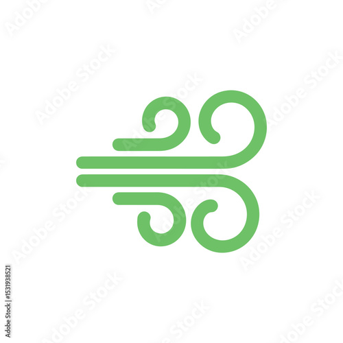 Isolated Green Wind Icon Simple Illustration of Airflow on White Background