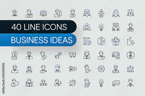 40 Business Idea Line Icons Innovation, Brainstorming, Solutions, and More